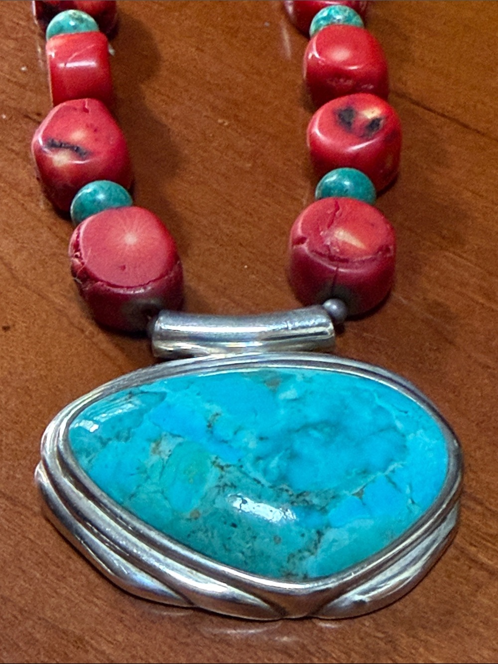 BARSE -Show stopper!! Chucky Coral, Turquoise ‘ Sterling silver necklace - Picture 2 of 11